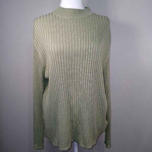 JENNY BRAND LIGHT AV0CADO GREEN SWEATER LONG SLEEVE LIGTHWEIGHT WOMENS 1X - Picture 1 of 6